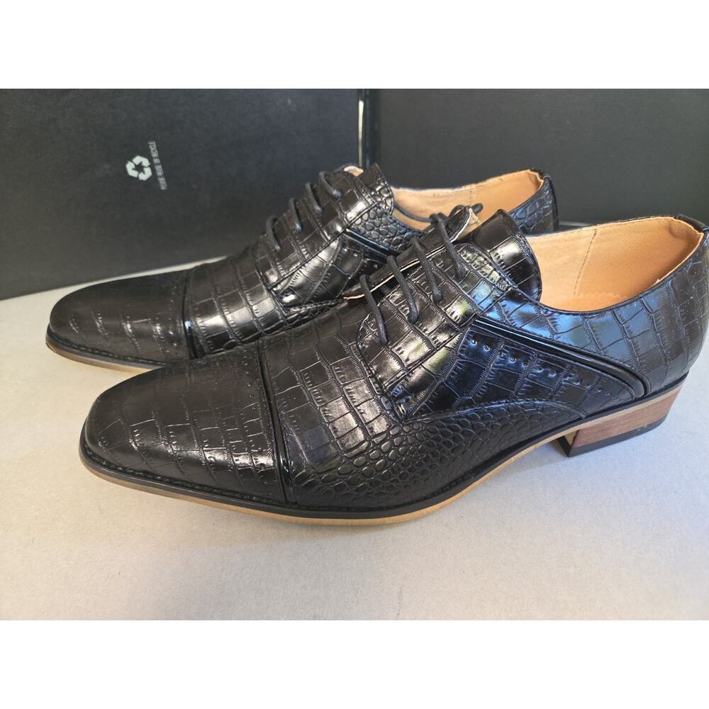 Amali Men's Navy Black Shoes Crocodile Print Burnished and Cap Toe Size 10.5